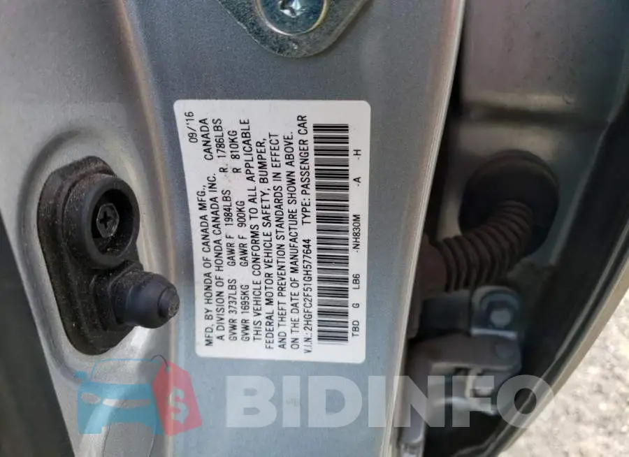 2HGFC2F51GH577644 Photo# 12