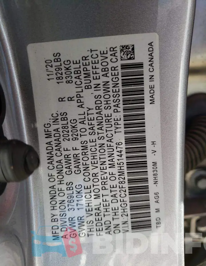 2HGFC2F82MH514476 Photo# 10