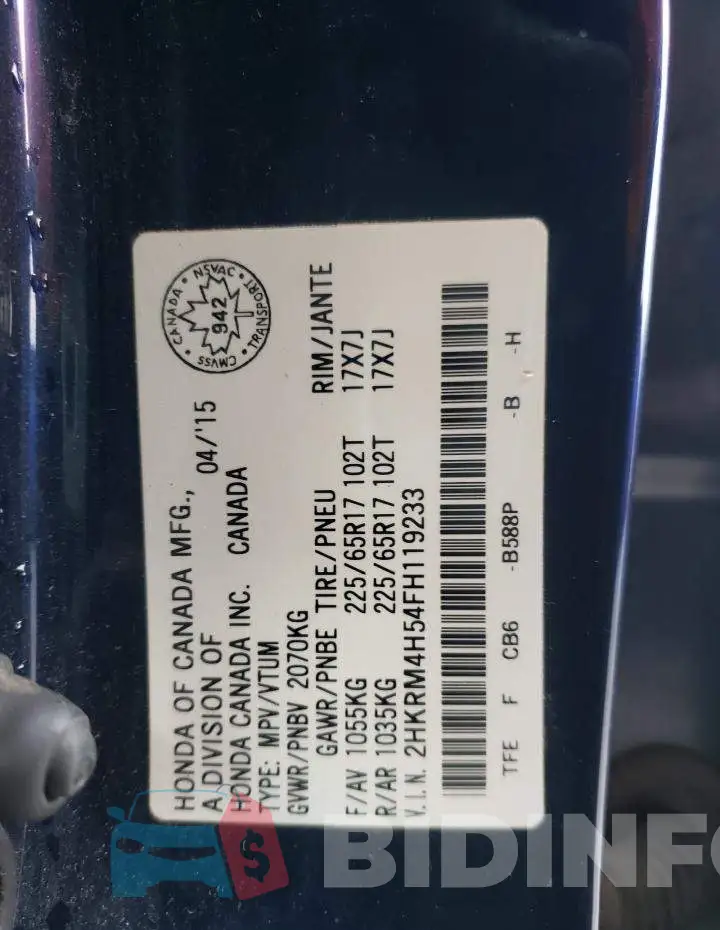 2HKRM4H54FH119233 Photo# 12