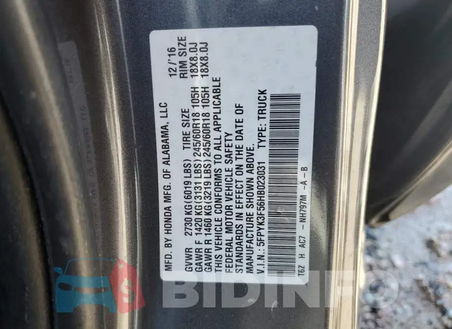 5FPYK3F56HB023031 Photo# 12