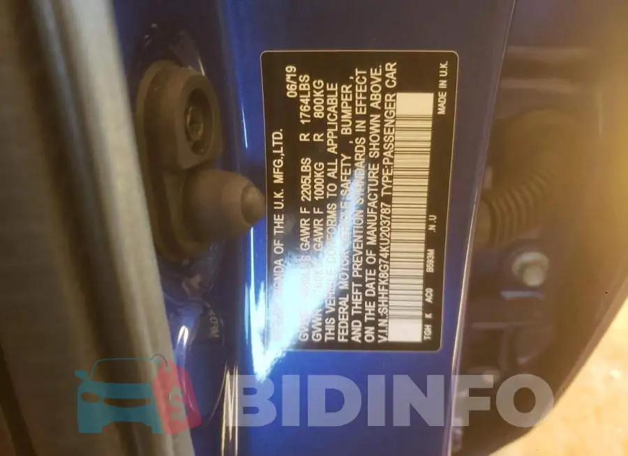 SHHFK8G74KU203787 Photo# 10