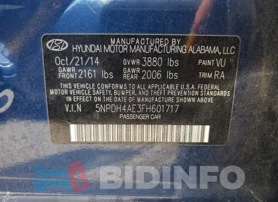 5NPDH4AE3FH601717 Photo# 10