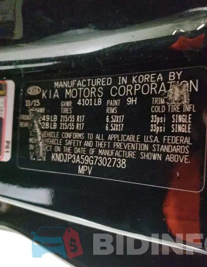 KNDJP3A59G7302738 Photo# 10