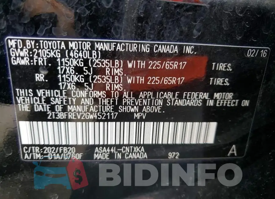 2T3BFREV2GW452117 Photo# 10