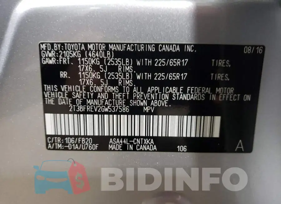 2T3BFREV2GW537586 Photo# 10