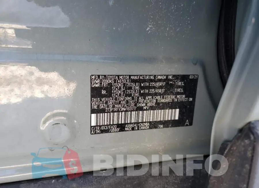 2T3P1RFV3MW192017 Photo# 13