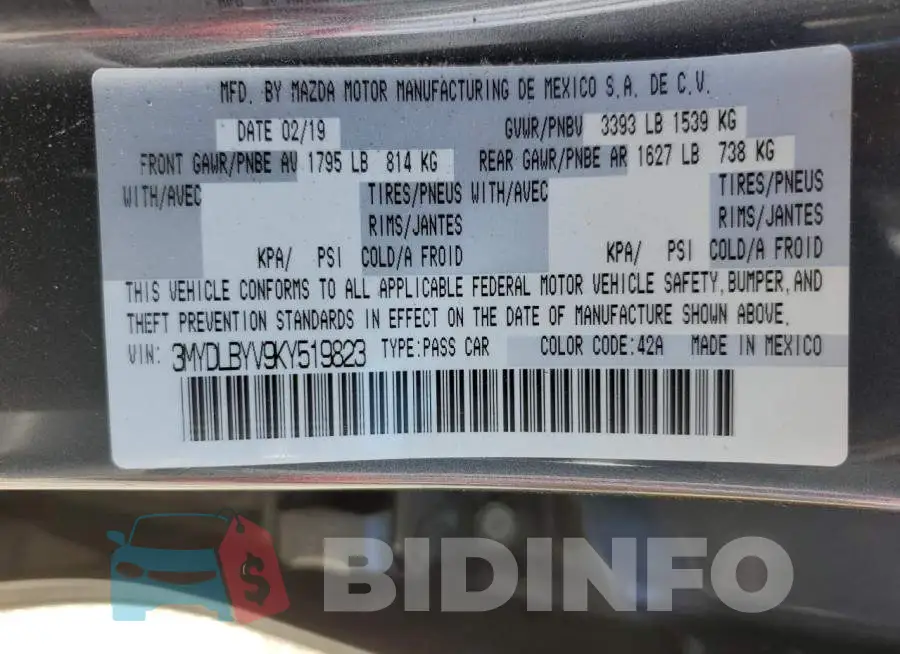 3MYDLBYV9KY519823 Photo# 12