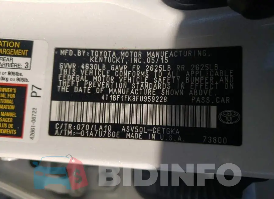 4T1BF1FK8FU959228 Photo# 12