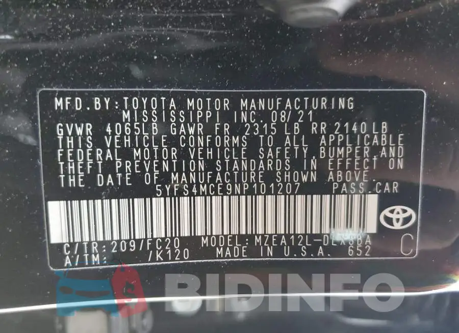 5YFS4MCE9NP101207 Photo# 12
