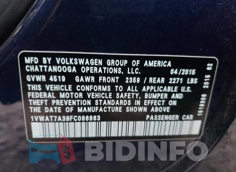 1VWAT7A39FC086863 Photo# 13