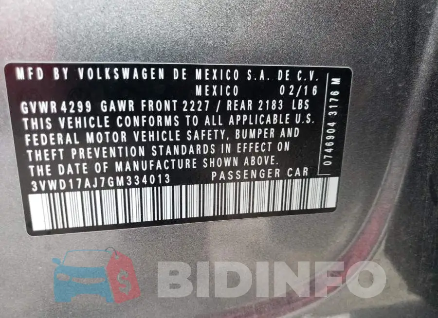 3VWD17AJ7GM334013 Photo# 10