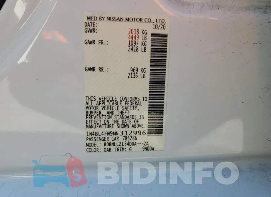 1N4BL4FW9MN312996 Photo# 10