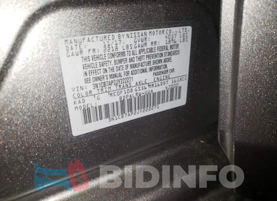 3N1CB7AP2JY222271 Photo# 13