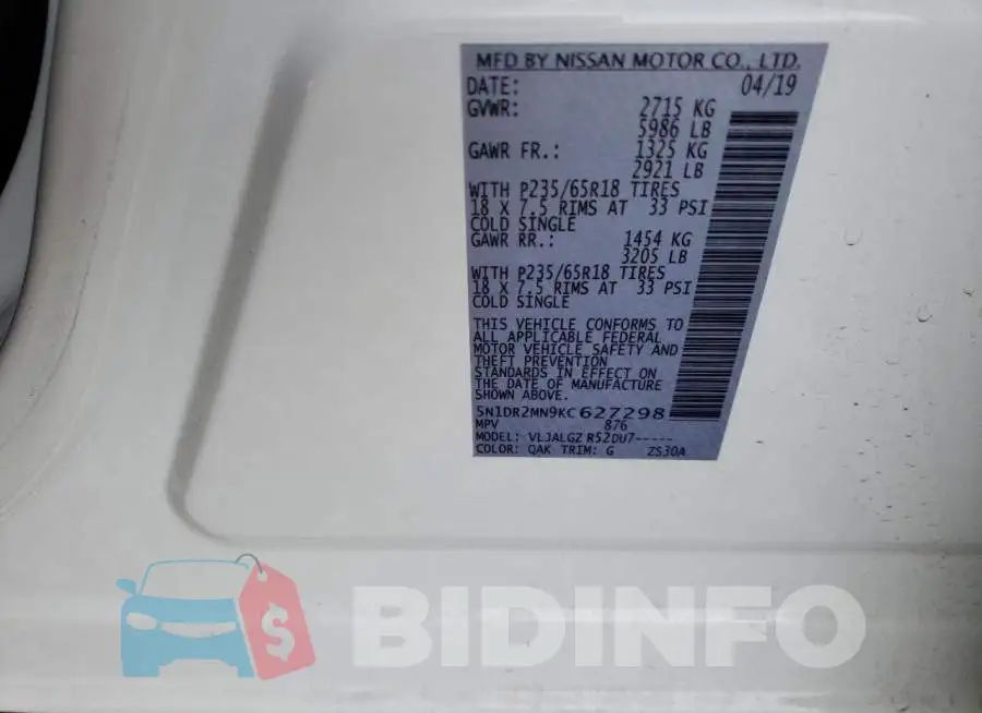 5N1DR2MN9KC627298 Photo# 12