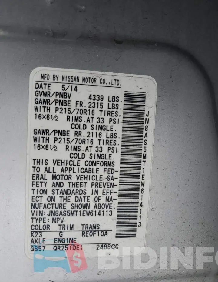 JN8AS5MT1EW614113 Photo# 12