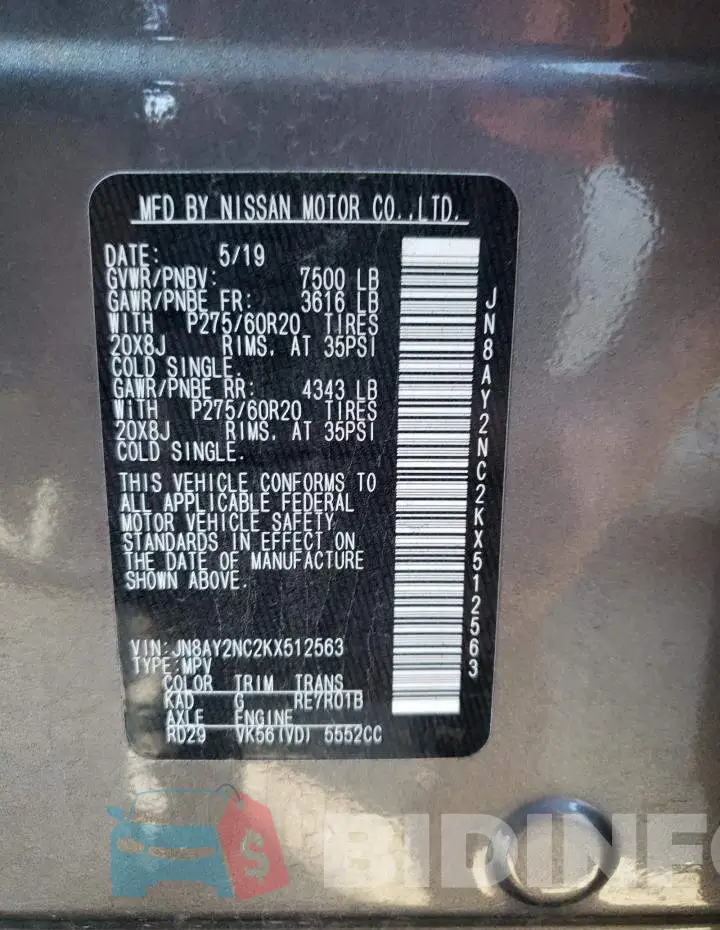 JN8AY2NC2KX512563 Photo# 10