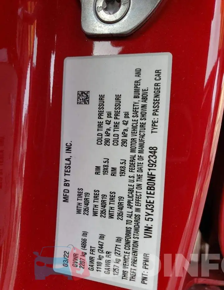5YJ3E1EB0NF192348 Photo# 12