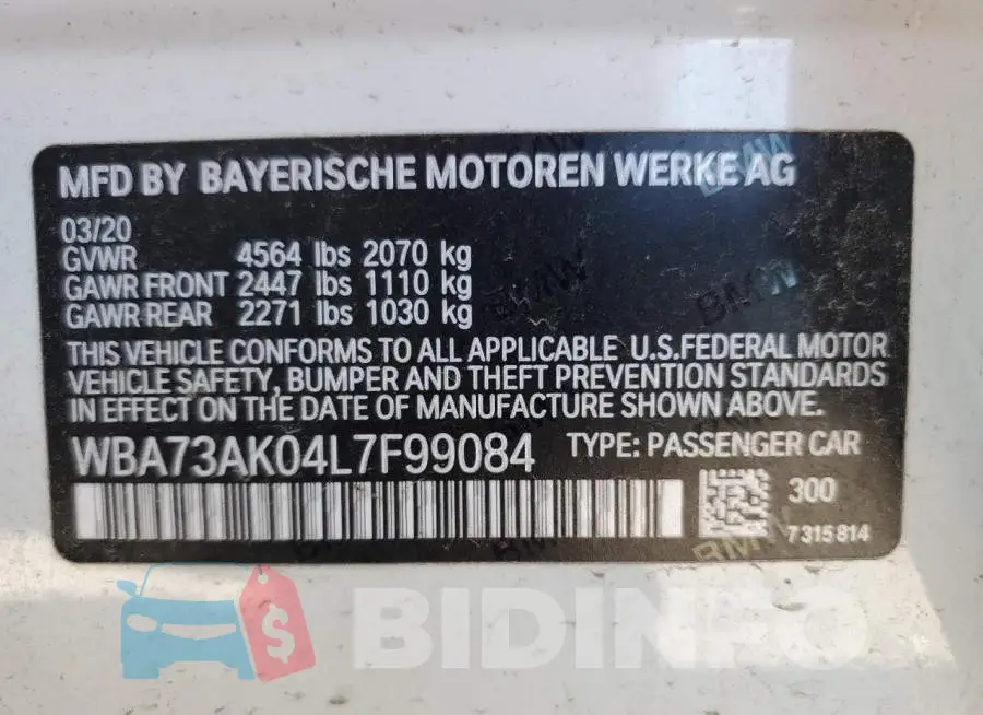 WBA73AK04L7F99084 Photo# 10