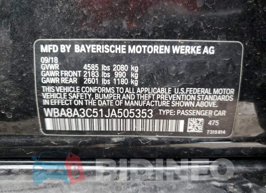 WBA8A3C51JA505353 Photo# 12