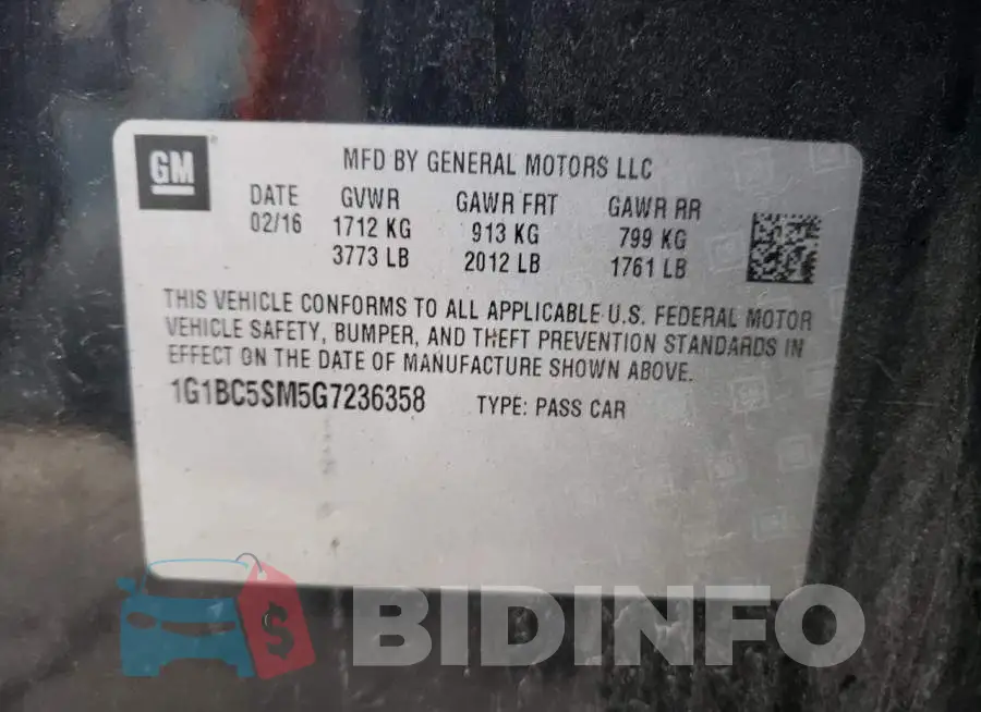 1G1BC5SM5G7236358 Photo# 12