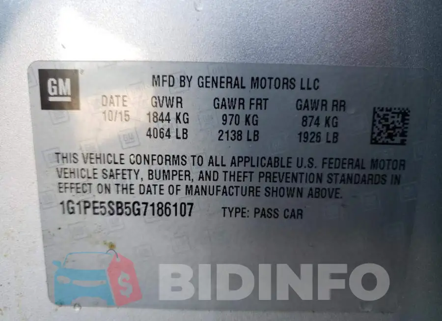 1G1PE5SB5G7186107 Photo# 13
