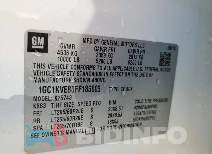 1GC1KVE80FF185005 Photo# 10