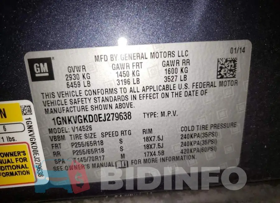 1GNKVGKD0EJ279638 Photo# 10