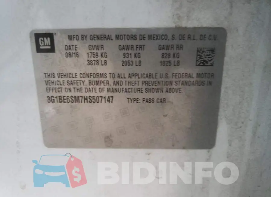 3G1BE6SM7HS507147 Photo# 12