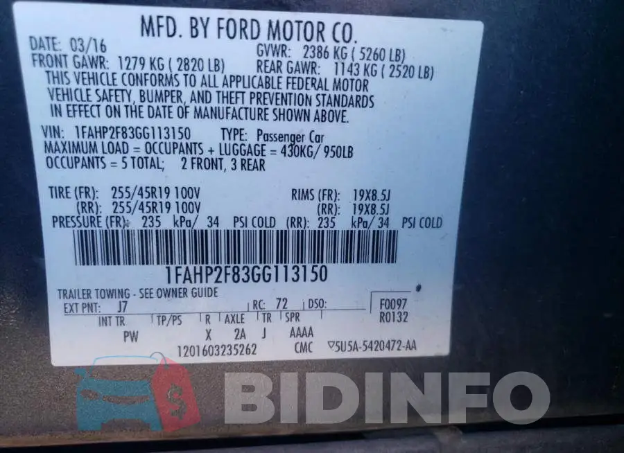 1FAHP2F83GG113150 Photo# 10