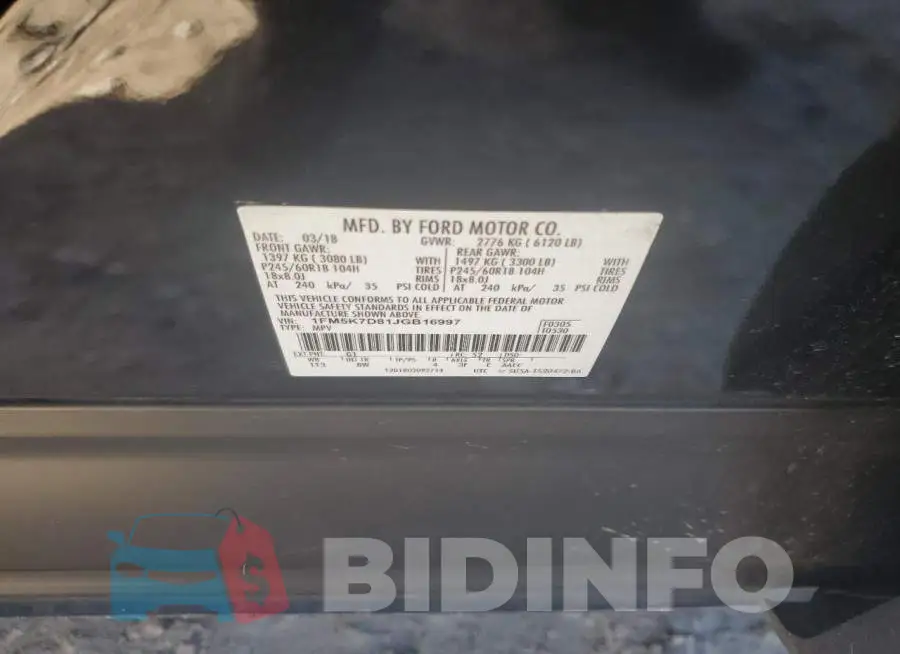 1FM5K7D81JGB16997 Photo# 14
