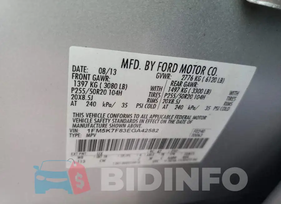 1FM5K7F83EGA42582 Photo# 13