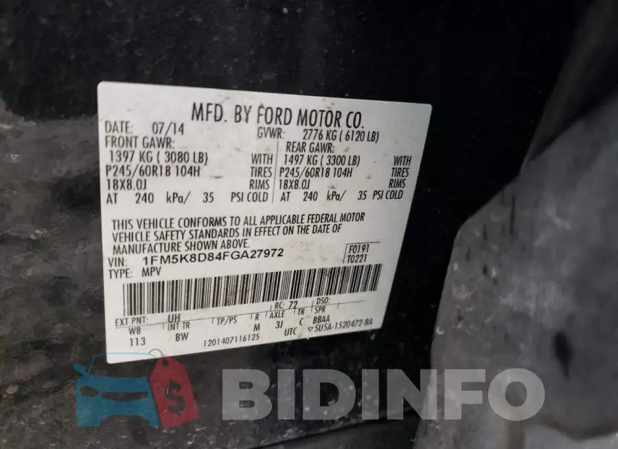 1FM5K8D84FGA27972 Photo# 10