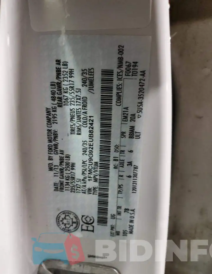 1FMCU9G92EUB82421 Photo# 13