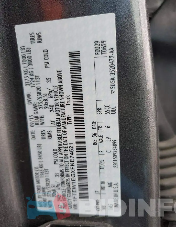 1FTEW1EGXFKE74521 Photo# 12