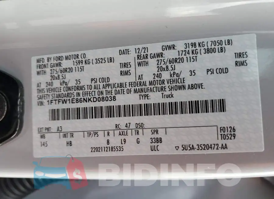 1FTFW1E86NKD08038 Photo# 12