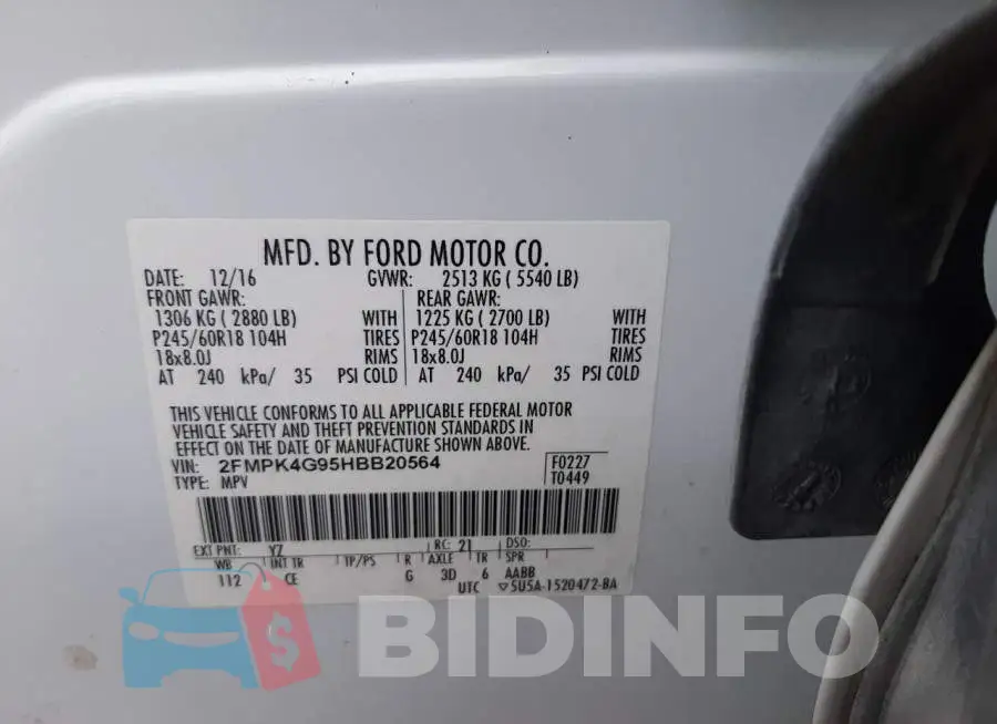 2FMPK4G95HBB20564 Photo# 12