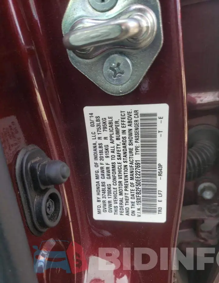 19XFB2F50EE227691 Photo# 12