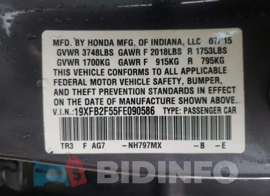 19XFB2F55FE090586 Photo# 10