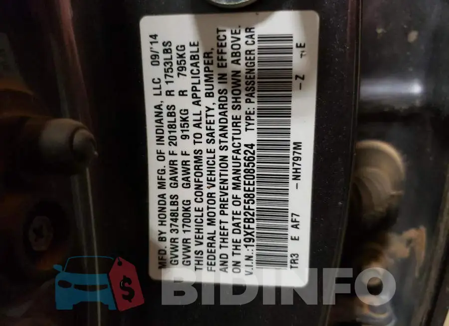 19XFB2F58EE085624 Photo# 10