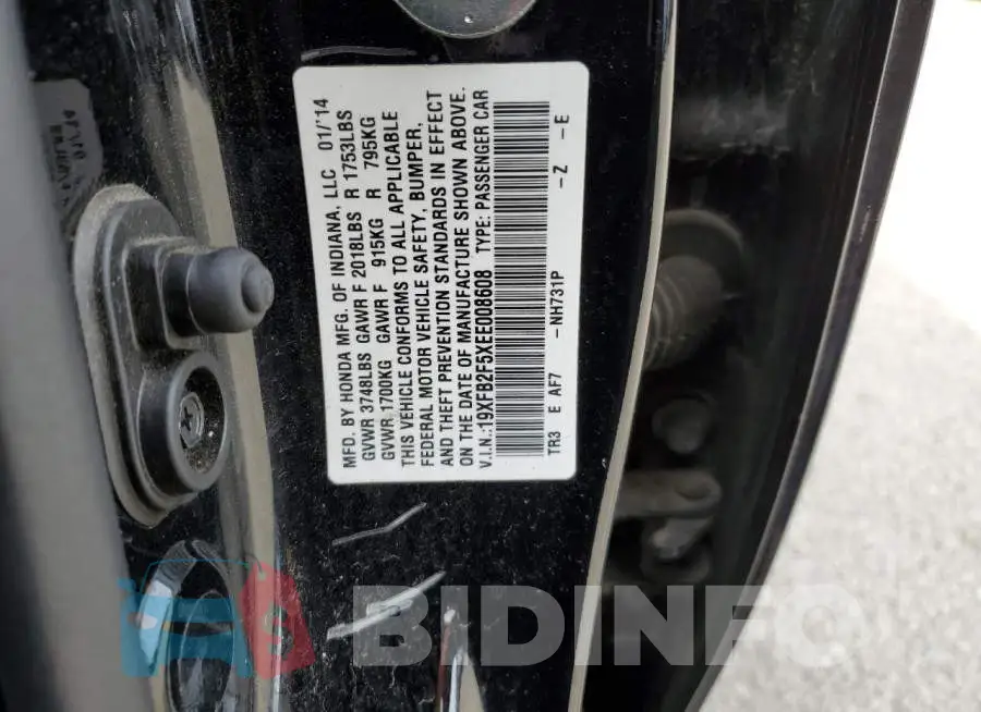 19XFB2F5XEE008608 Photo# 12