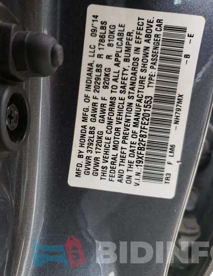 19XFB2F87FE201553 Photo# 10
