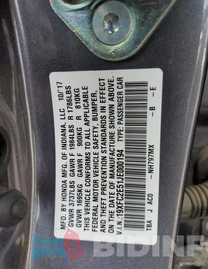 19XFC2E51JE000194 Photo# 12