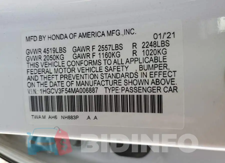 1HGCV3F54MA006887 Photo# 12