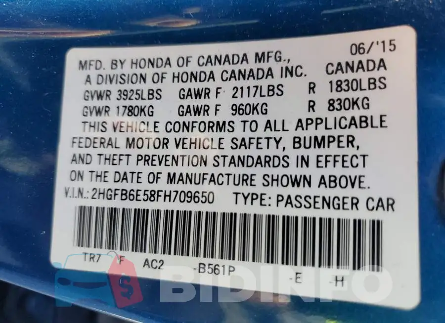 2HGFB6E58FH709650 Photo# 10