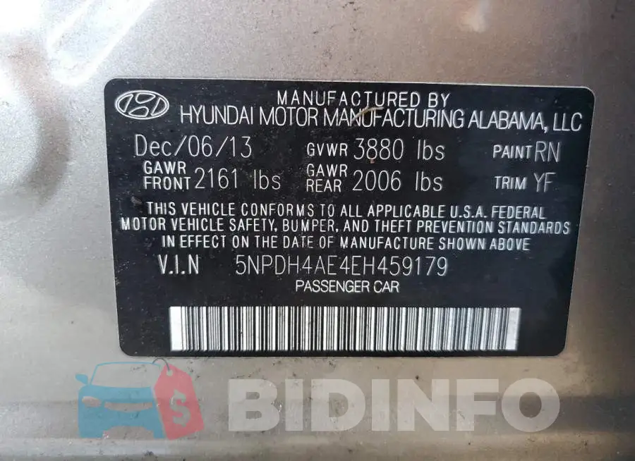 5NPDH4AE4EH459179 Photo# 13