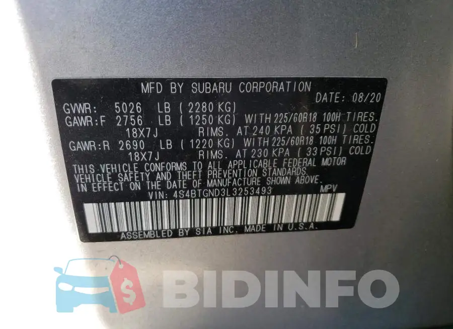 4S4BTGND3L3253493 Photo# 13