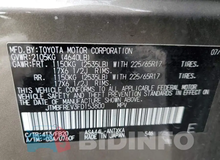JTMBFREV3FD153800 Photo# 13