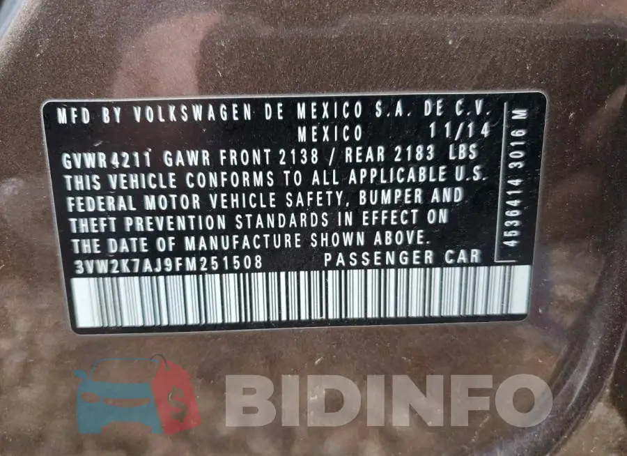 3VW2K7AJ9FM251508 Photo# 10
