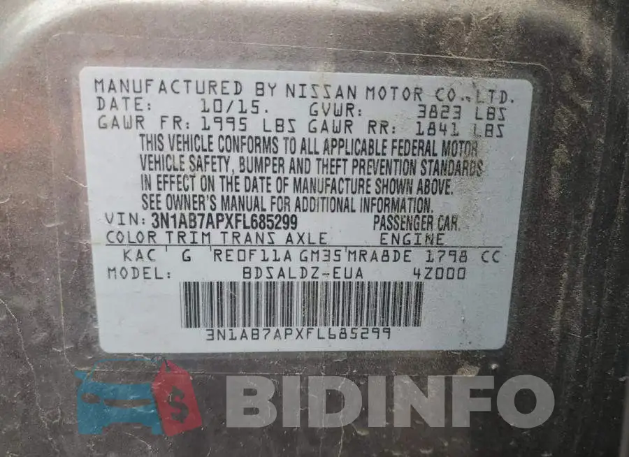 3N1AB7APXFL685299 Photo# 12