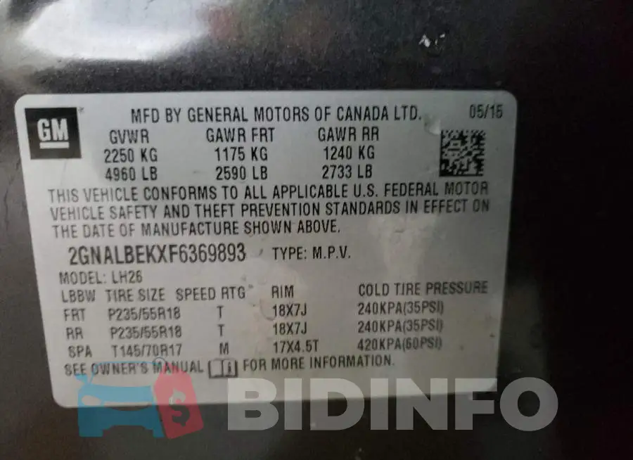 2GNALBEKXF6369893 Photo# 12